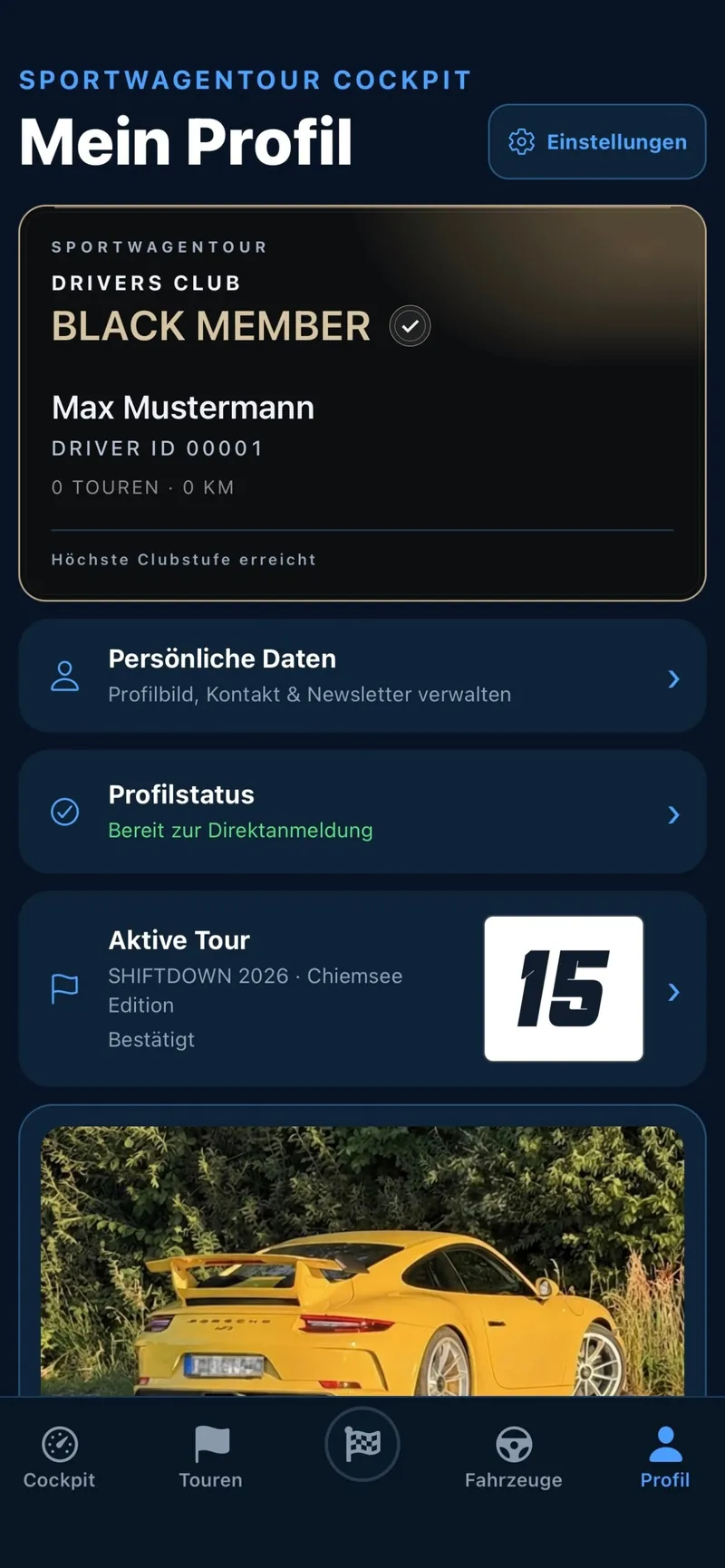Beispielprofil mit digitaler Drivers Club Karte